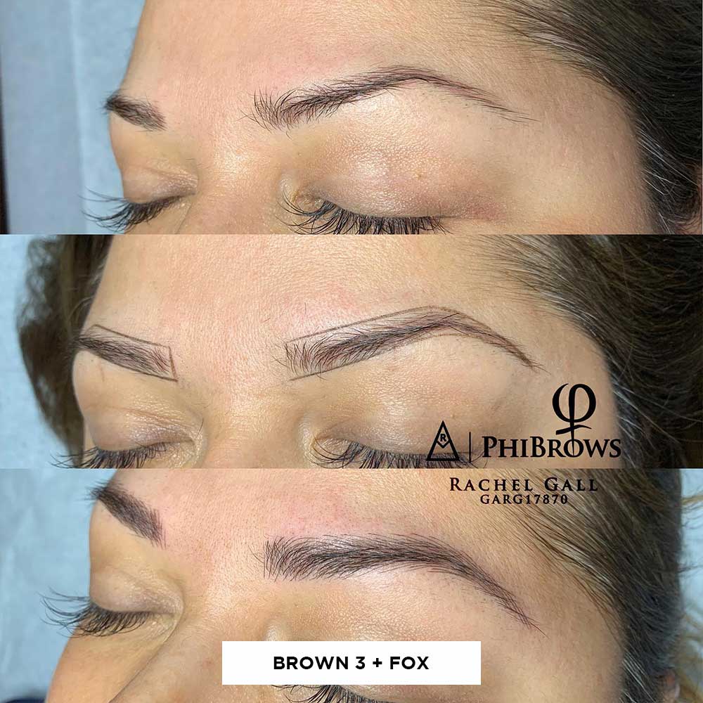 Cuadrícula mostrando antes y después de resultados de microblading de mezclar Brown 3 y Fox Cuadrícula mostrando antes y después de resultados de microblading de mezclar Brown 3 y Fox
